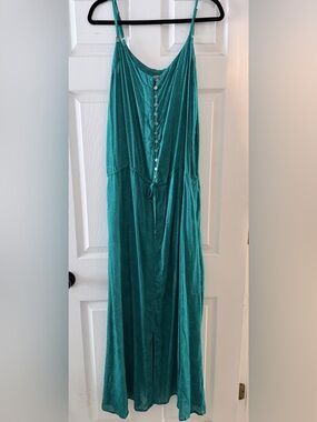 Pineapples Teal Swirl Maxi Dress with Button Front